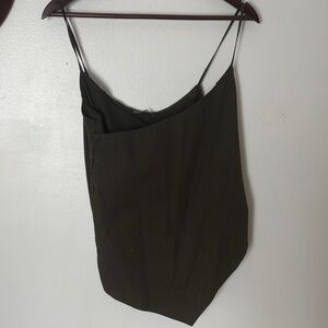 Zara Olive Green Asymmetric Cami Top with Spaghetti Straps